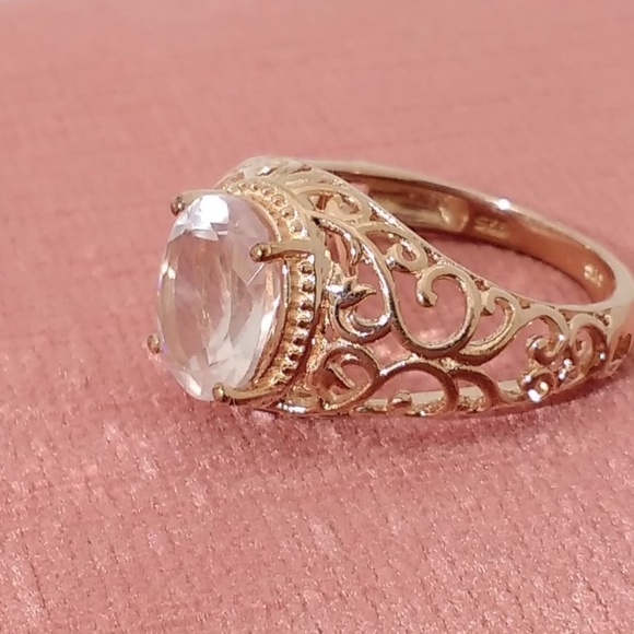 Rose Quartz Ring 14k Rose Gold Sterling Silver Size 7 - Picture 5 of 7